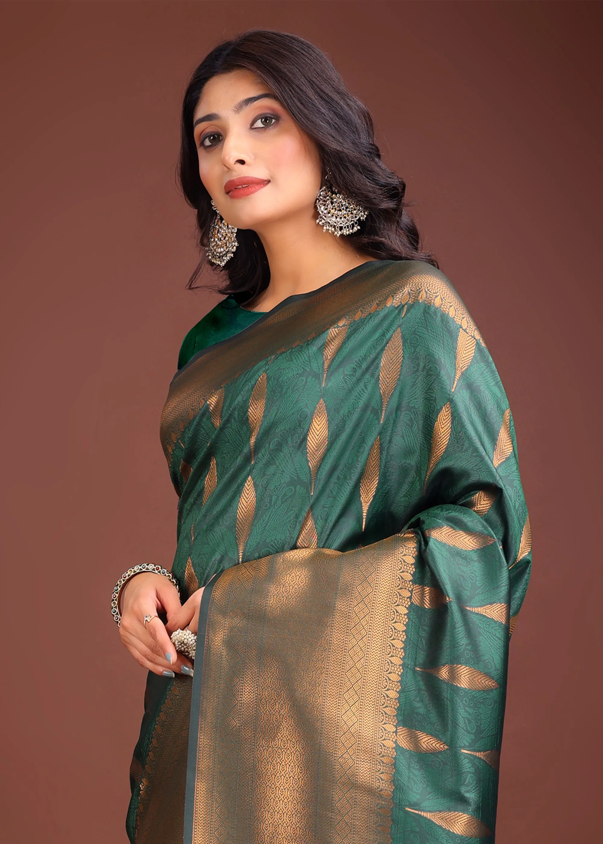 Forest Green Woven Banarasi Silk Saree