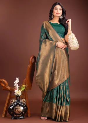 Forest Green Woven Banarasi Silk Saree