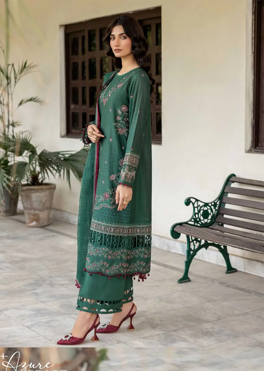 FSH-04 - Azure Grace - Unstitched -  Bahaar Embroidered Lawn Suit 2024