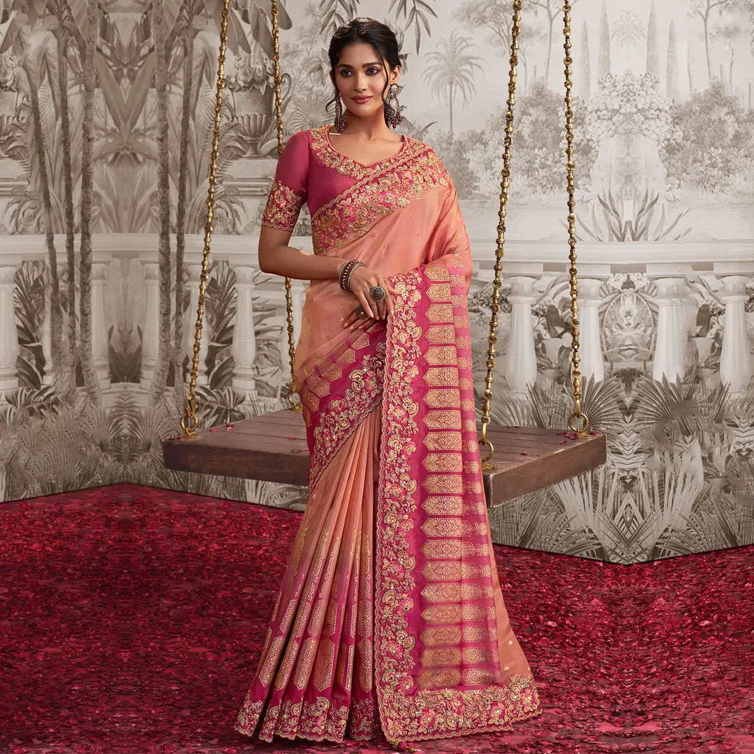 Fuchsia Fantasy Zari Embroidered Saree