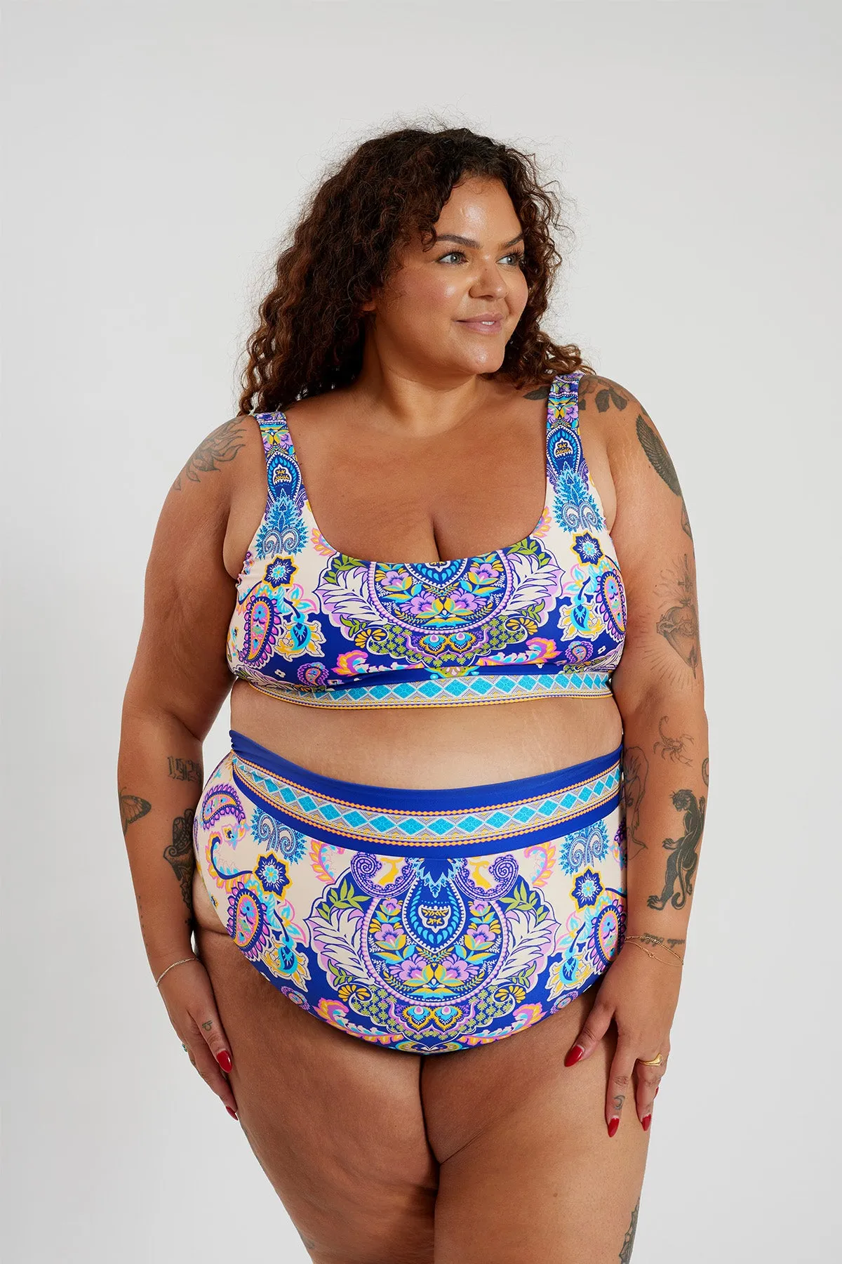 Ginger Bikini Bottom Curve - Peacock Swirls