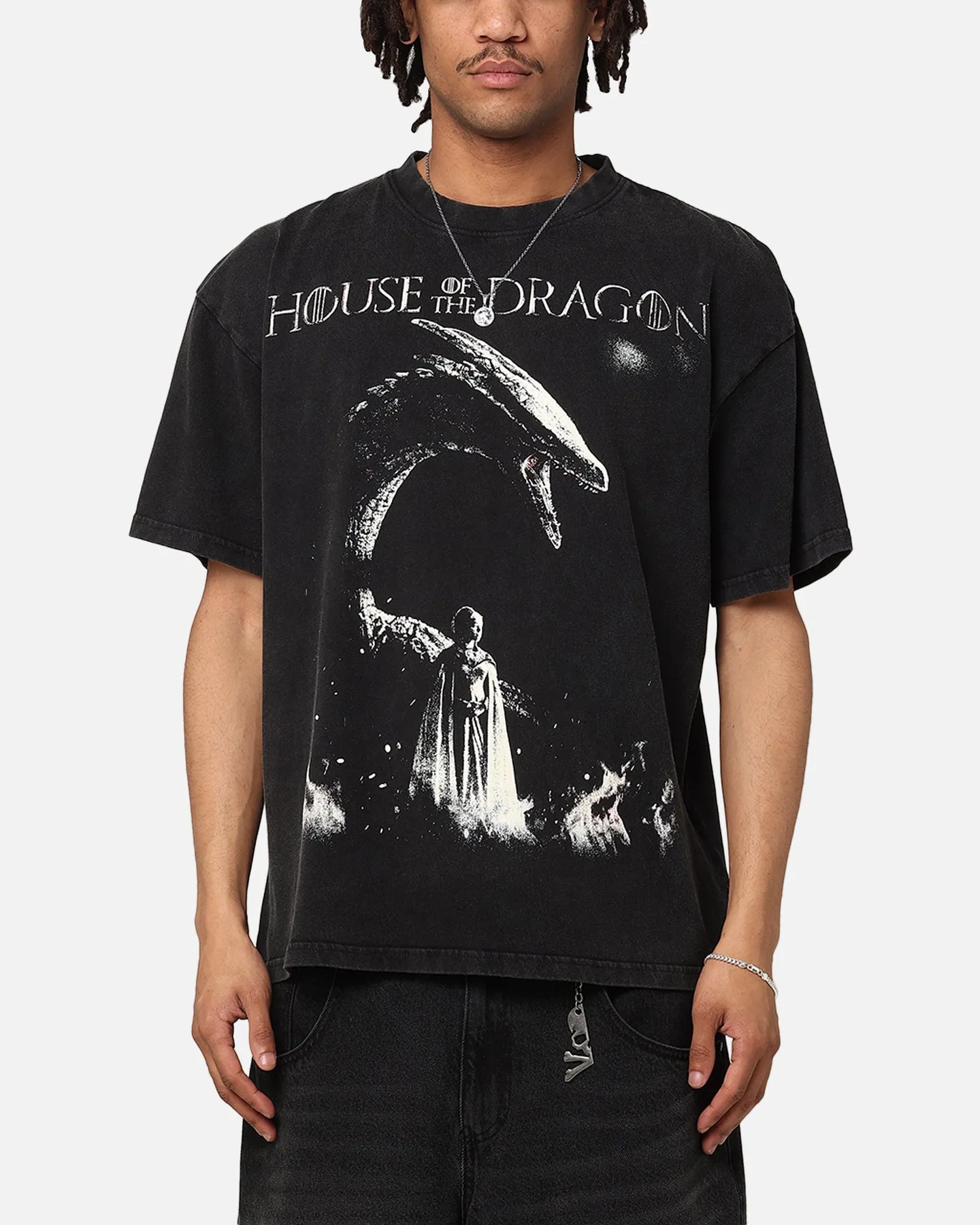 Goat Crew X House Of The Dragons Fire Vintage T-Shirt Black Acidwash