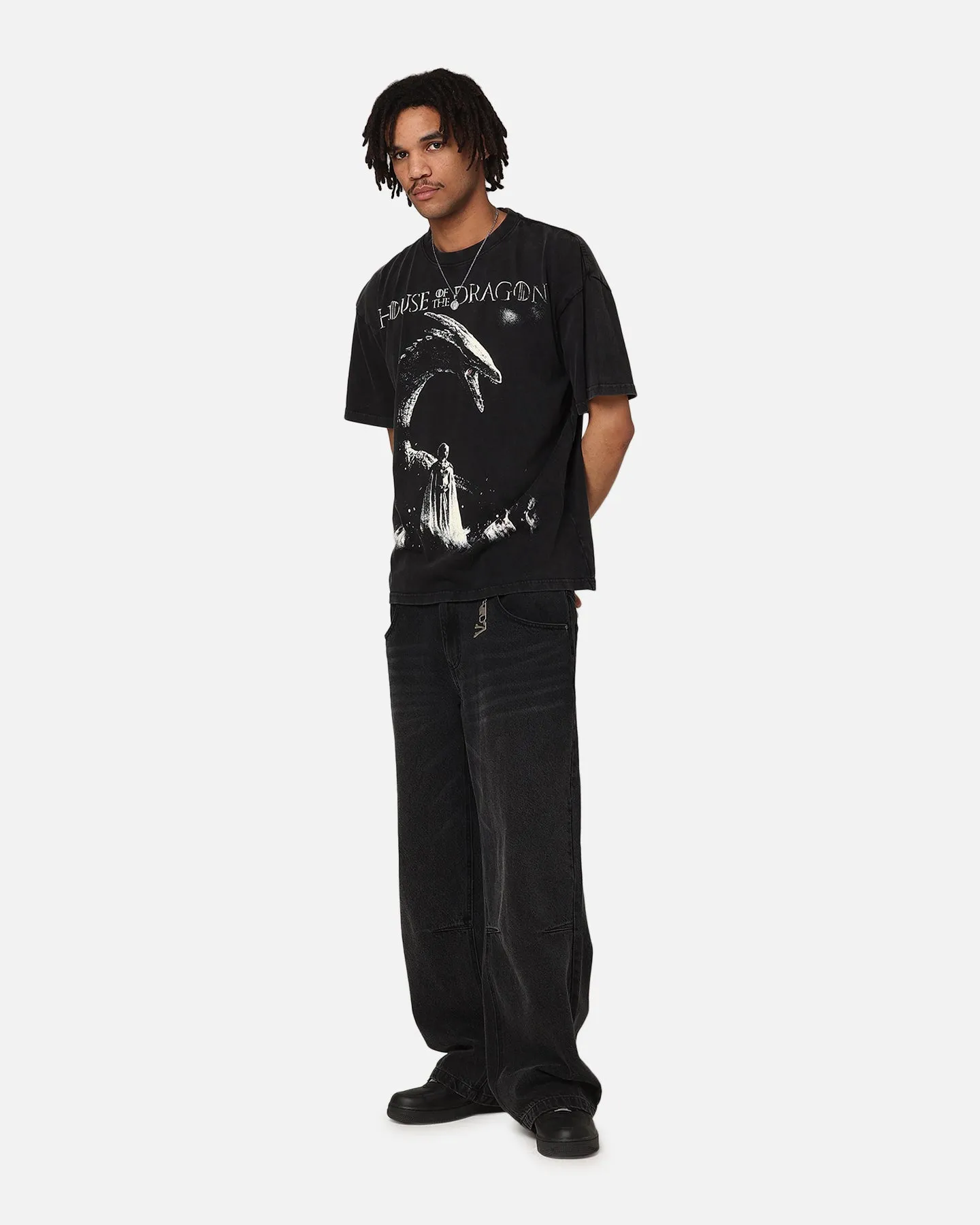 Goat Crew X House Of The Dragons Fire Vintage T-Shirt Black Acidwash