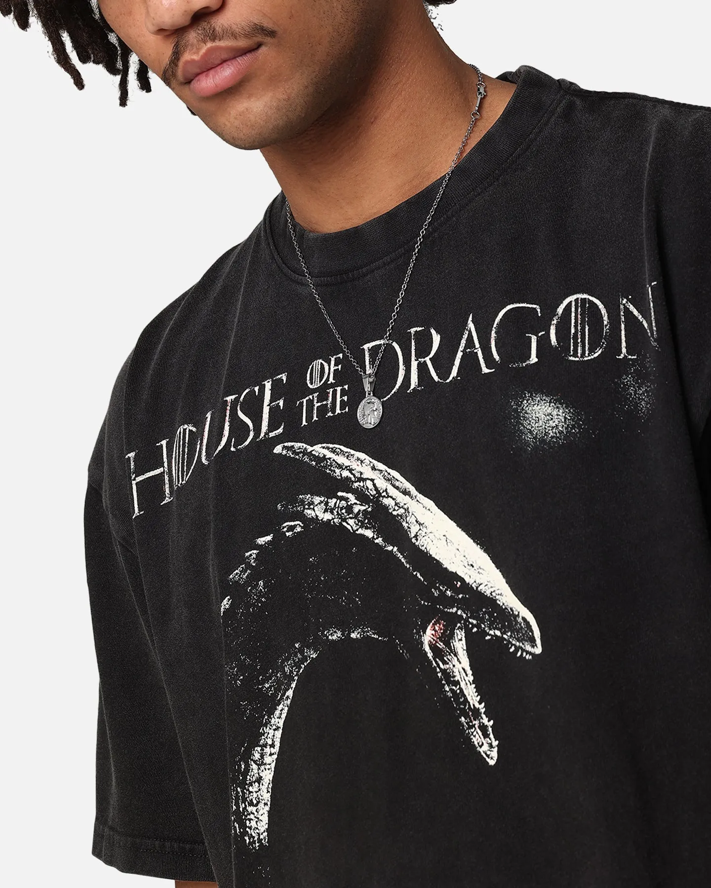 Goat Crew X House Of The Dragons Fire Vintage T-Shirt Black Acidwash