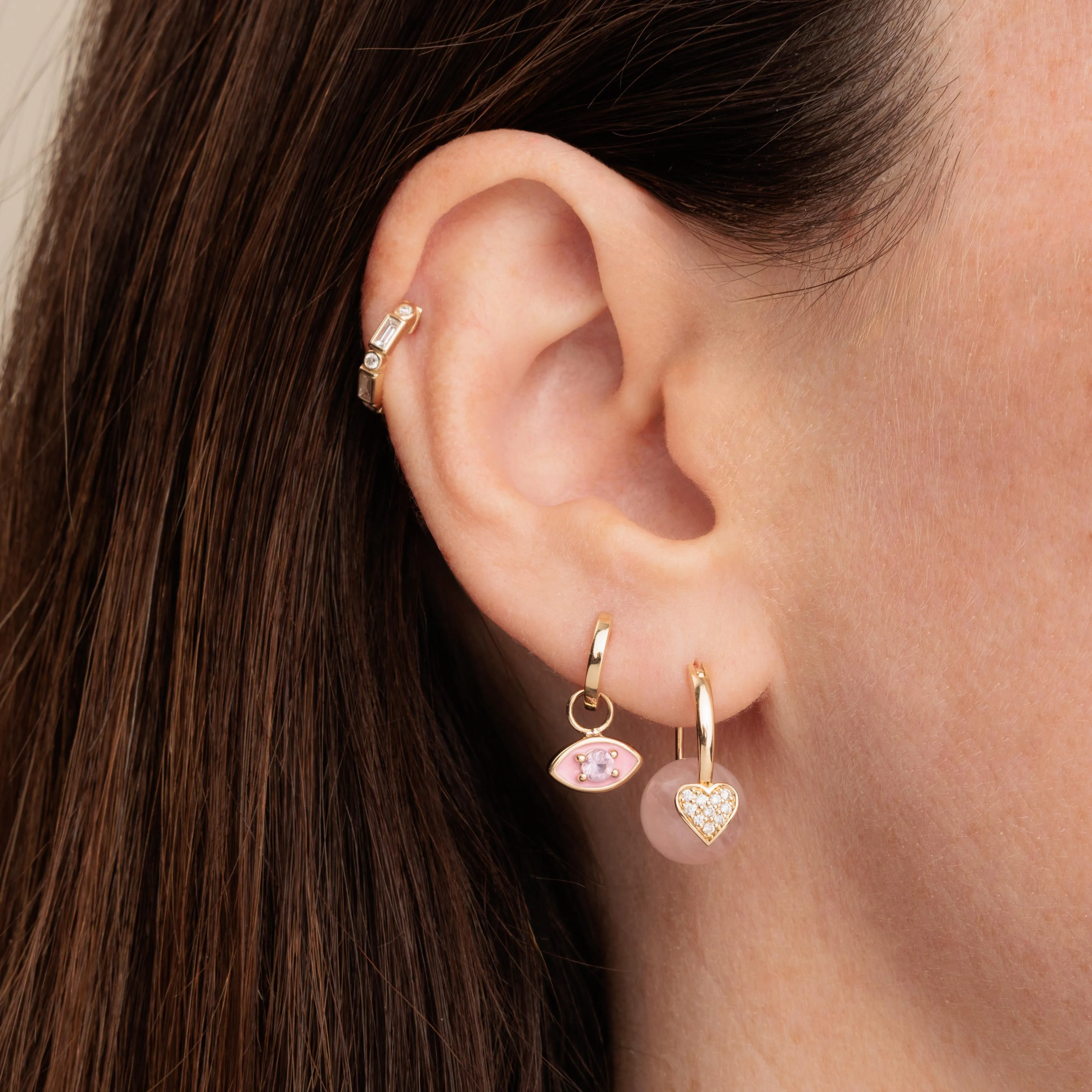 Gold & Diamond Baguette and Round Bezel Huggie Hoops