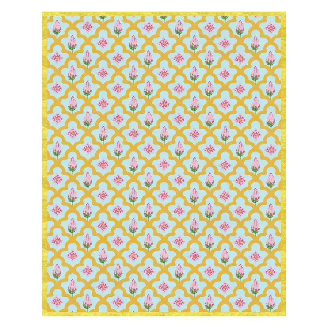 Gold Border Scallop and Lotus Hand Tufted Rug