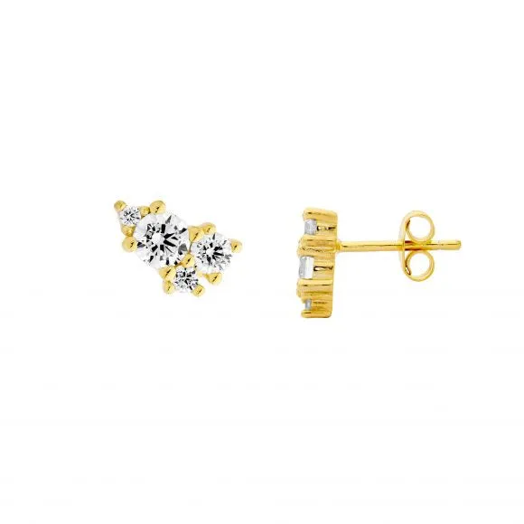 Gold Plated Sterling Silver Stud Earrings with Cluster Cubic Zirconias E597G