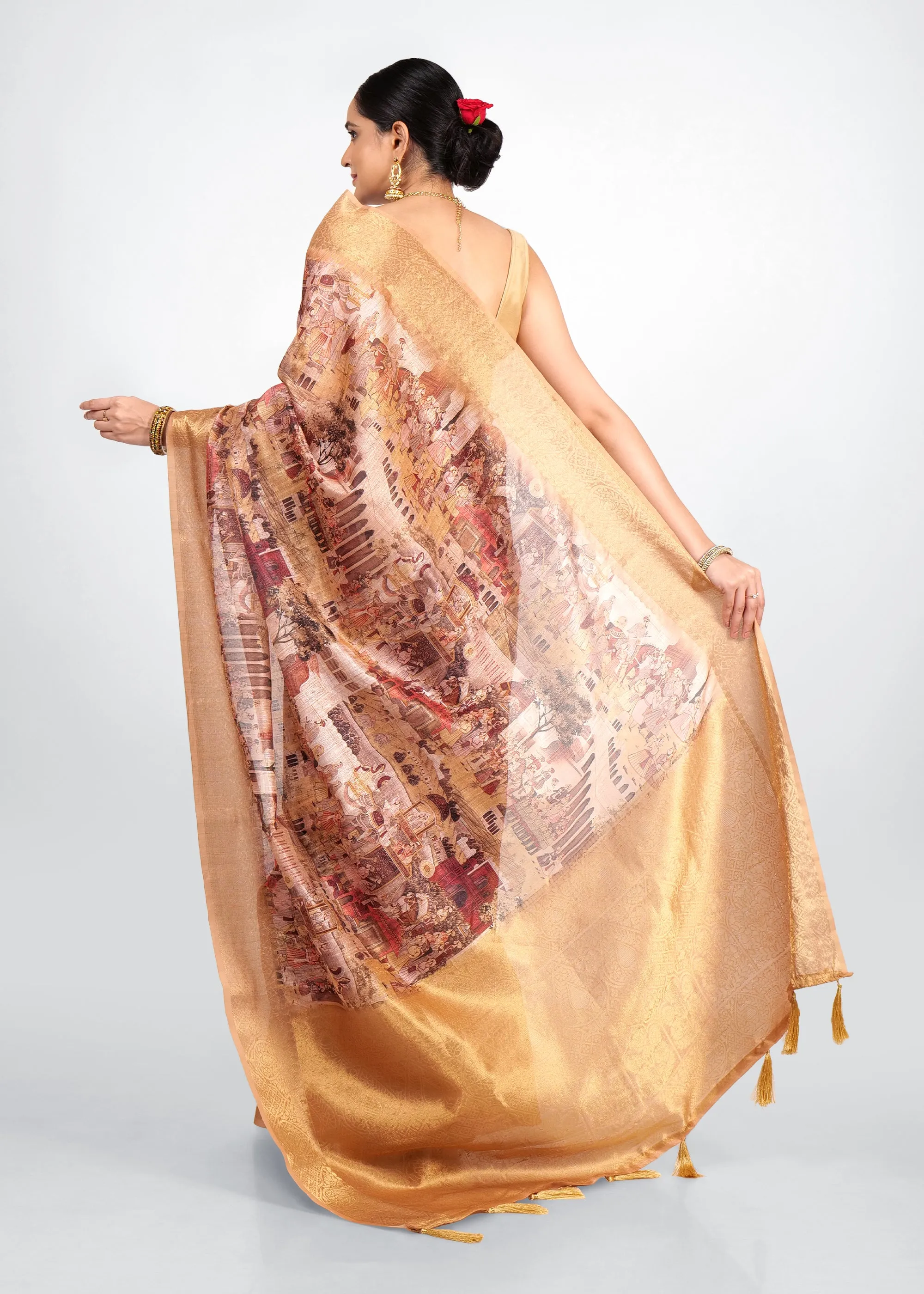 Golden Regal Mughal Era Splendor Silk Sari