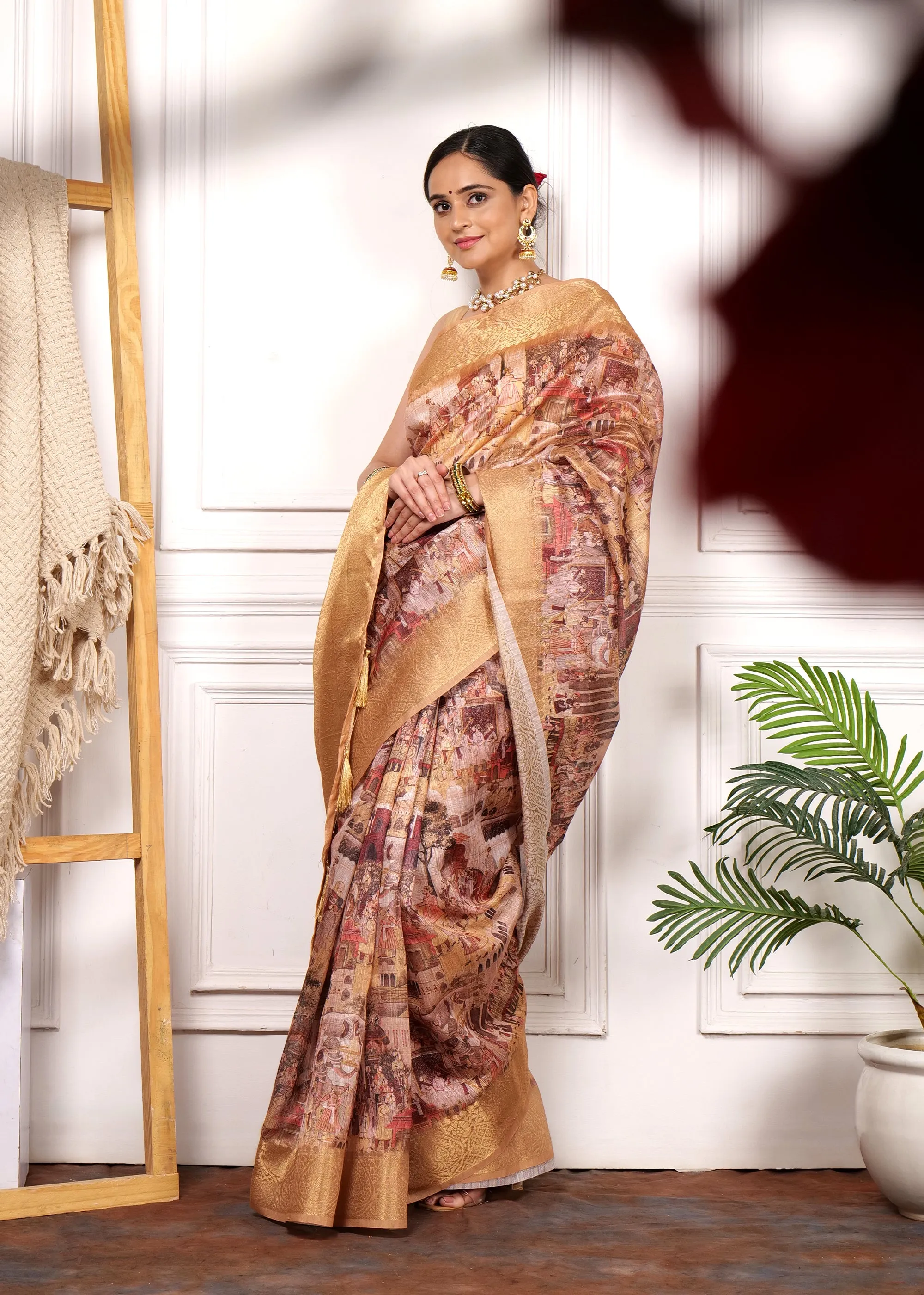 Golden Regal Mughal Era Splendor Silk Sari