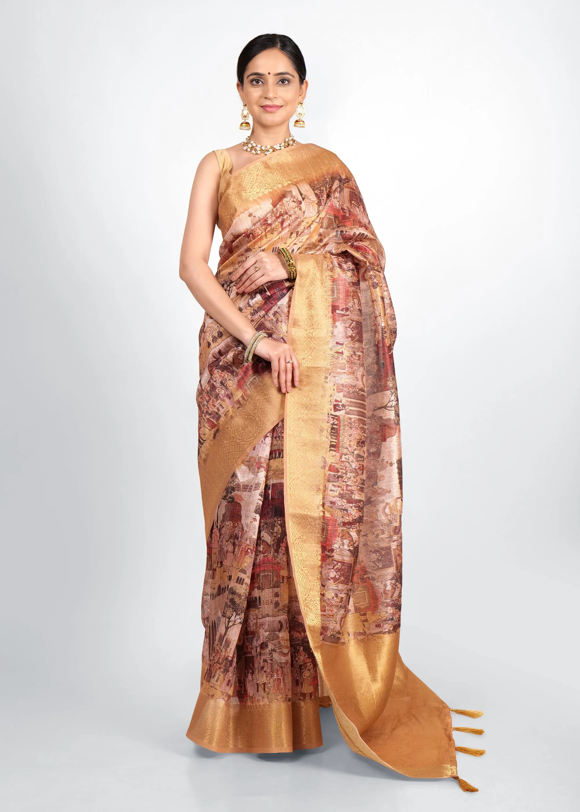 Golden Regal Mughal Era Splendor Silk Sari
