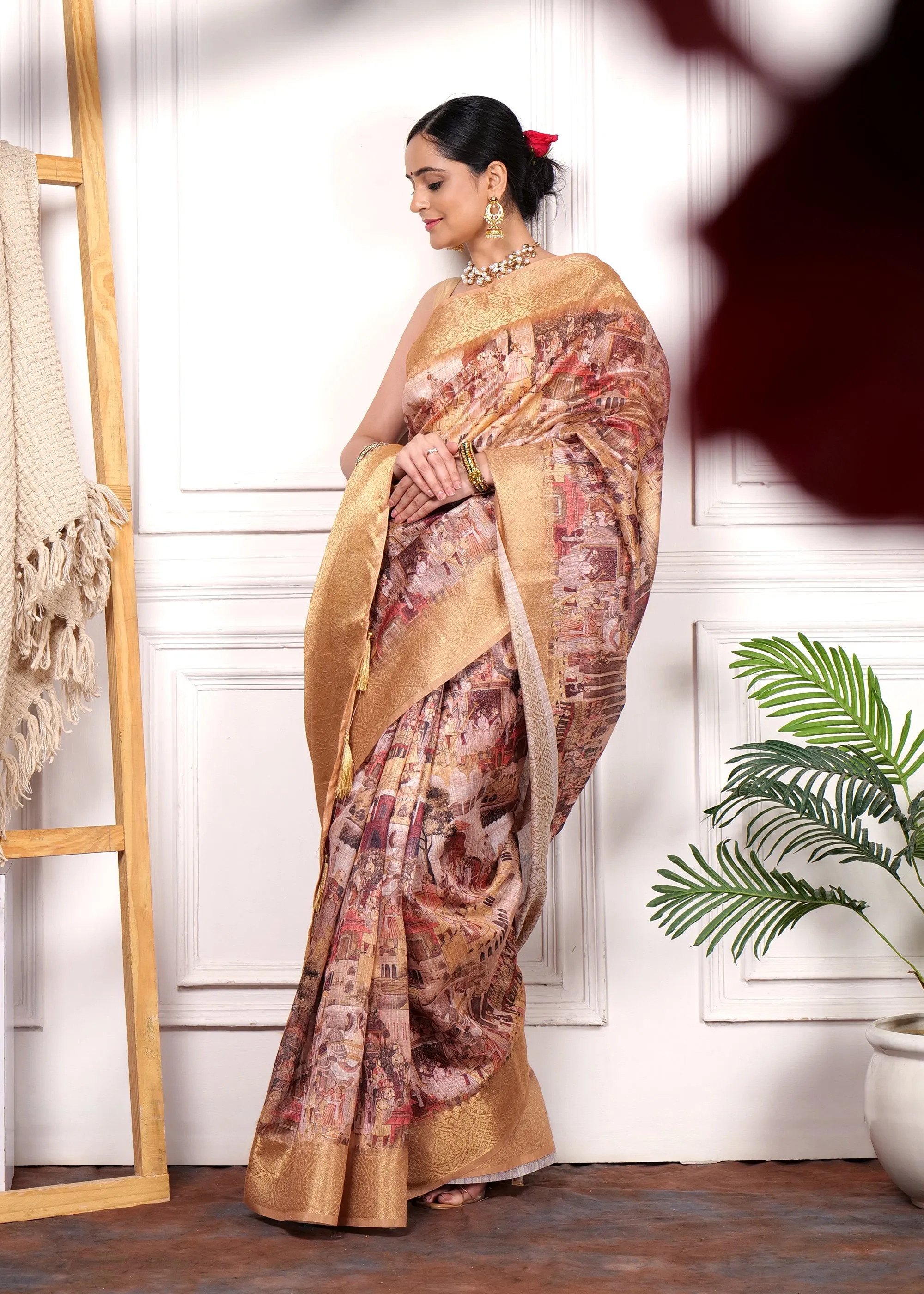Golden Regal Mughal Era Splendor Silk Sari