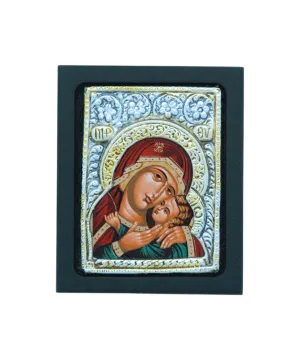 Greek Icon, Sterling Silver Plated, Red Madonna