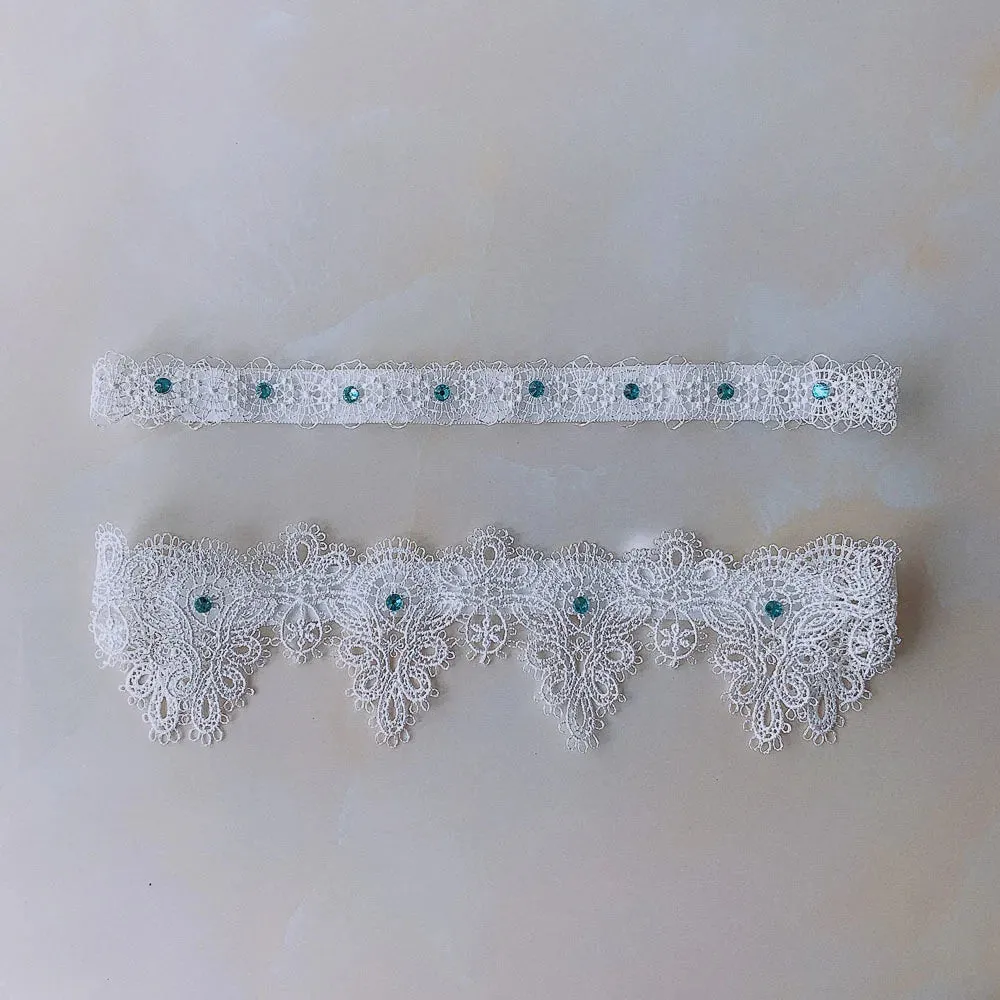 Hand-Embroidered Blue Rhinestone Lace Garter Belt for Wedding Bride, Sexy Thigh Ring & Cosplay