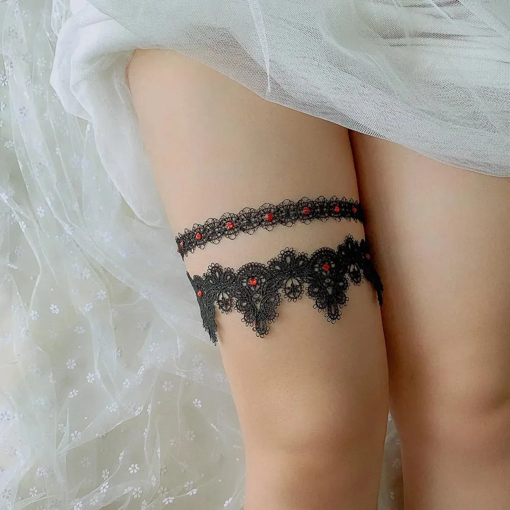Hand-Embroidered Blue Rhinestone Lace Garter Belt for Wedding Bride, Sexy Thigh Ring & Cosplay