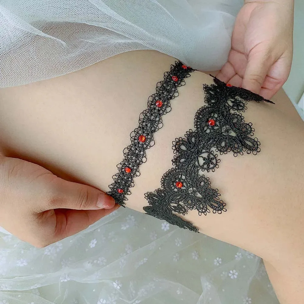 Hand-Embroidered Blue Rhinestone Lace Garter Belt for Wedding Bride, Sexy Thigh Ring & Cosplay