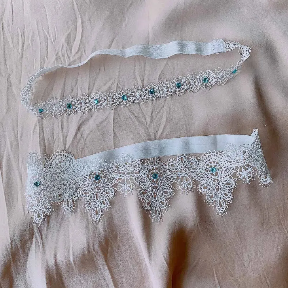 Hand-Embroidered Blue Rhinestone Lace Garter Belt for Wedding Bride, Sexy Thigh Ring & Cosplay