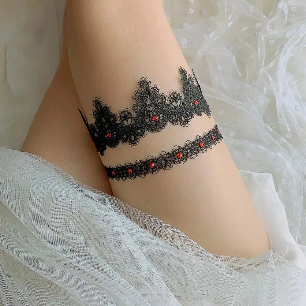 Hand-Embroidered Blue Rhinestone Lace Garter Belt for Wedding Bride, Sexy Thigh Ring & Cosplay