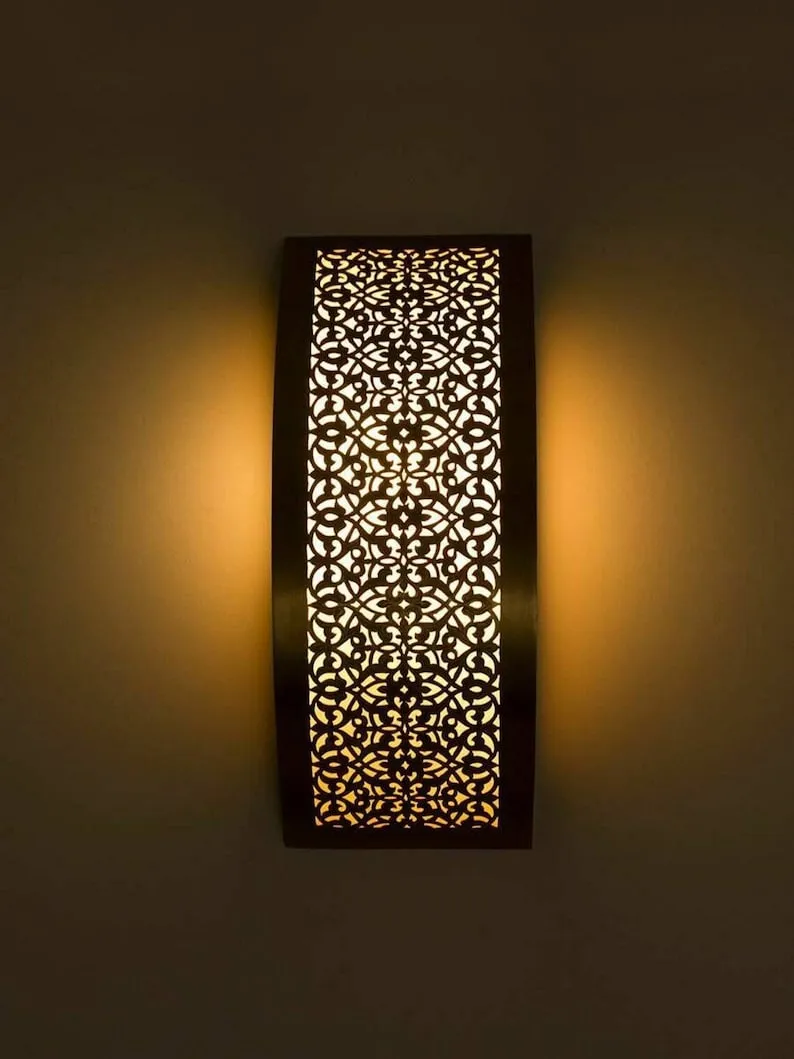 Handmade Moroccan Brass Wall Light - Intricate Floral Design Sconce, Antique Lamp, Artisanal Home Décor Gift