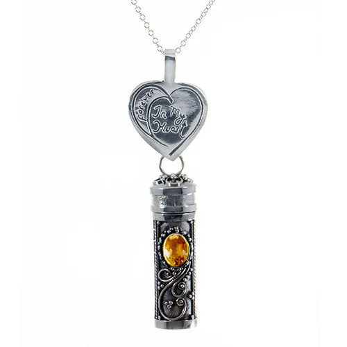 Handmade Sterling Silver Floral Cylinder Pendant with Choice of Gemstone