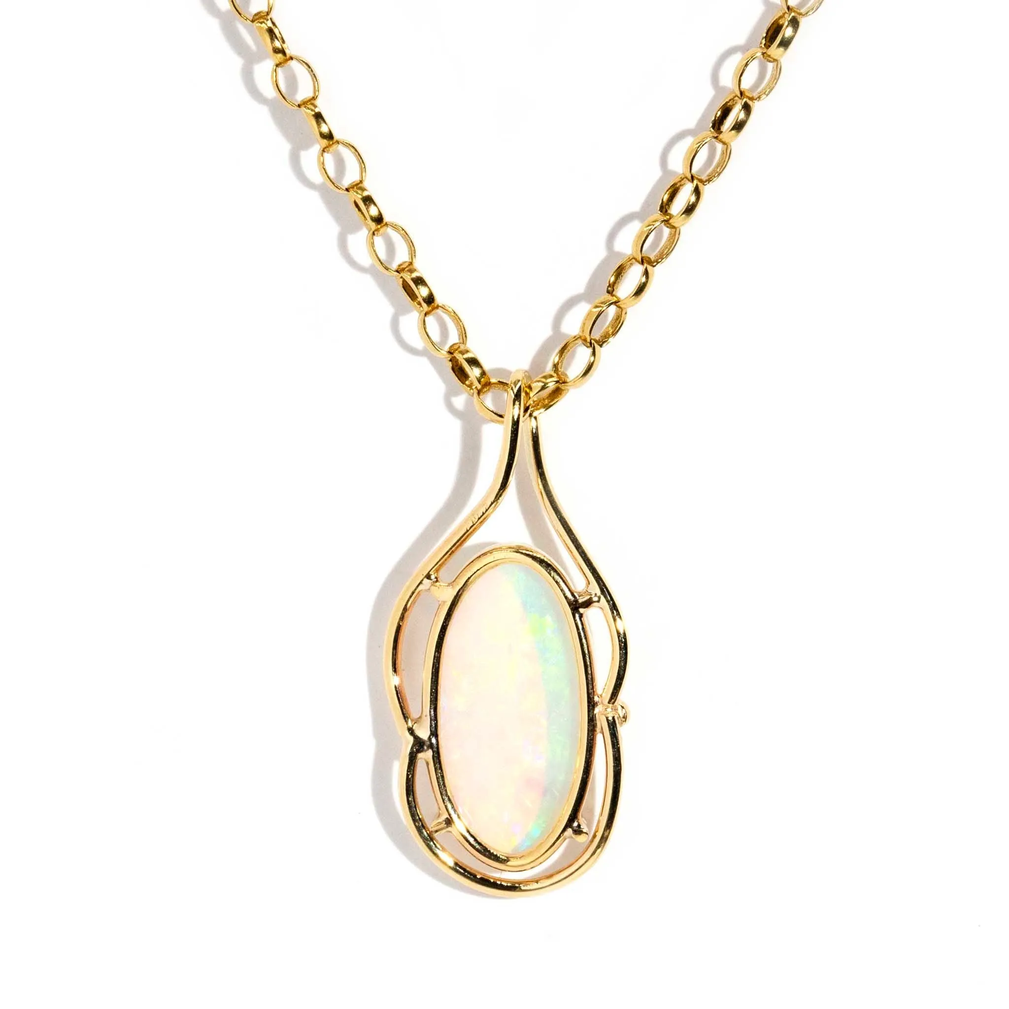 Hannah 1990s Crystal Opal Pendant & Chain 9ct Yellow Gold