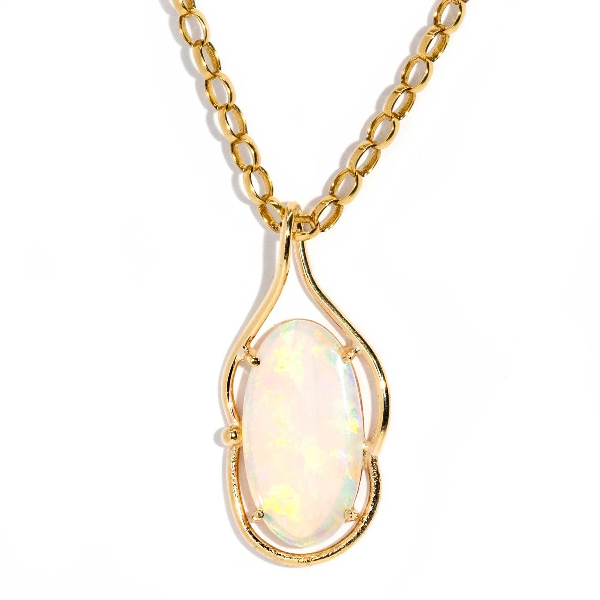 Hannah 1990s Crystal Opal Pendant & Chain 9ct Yellow Gold