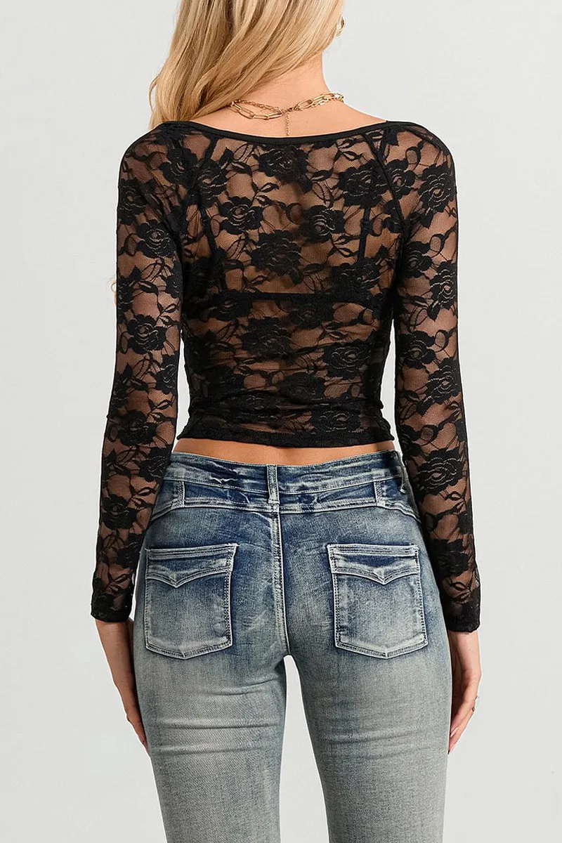 HTR1216 Alluring Floral Lace Crop Top