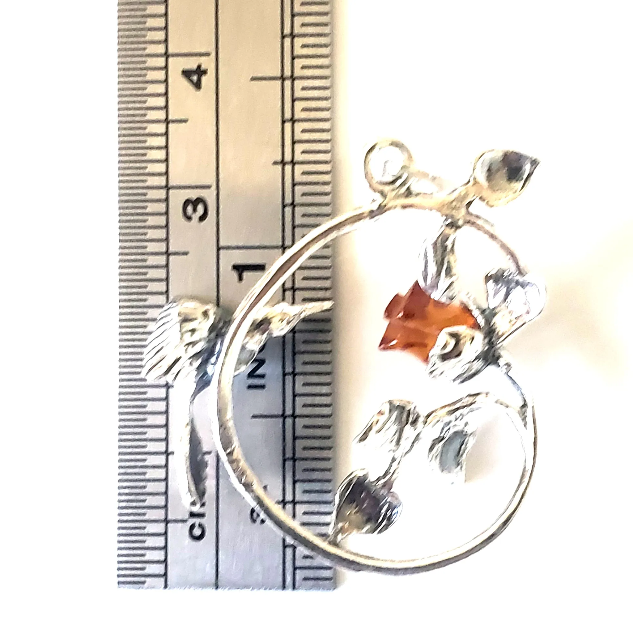 Hummingbird on Amber Rose Silver Pendant