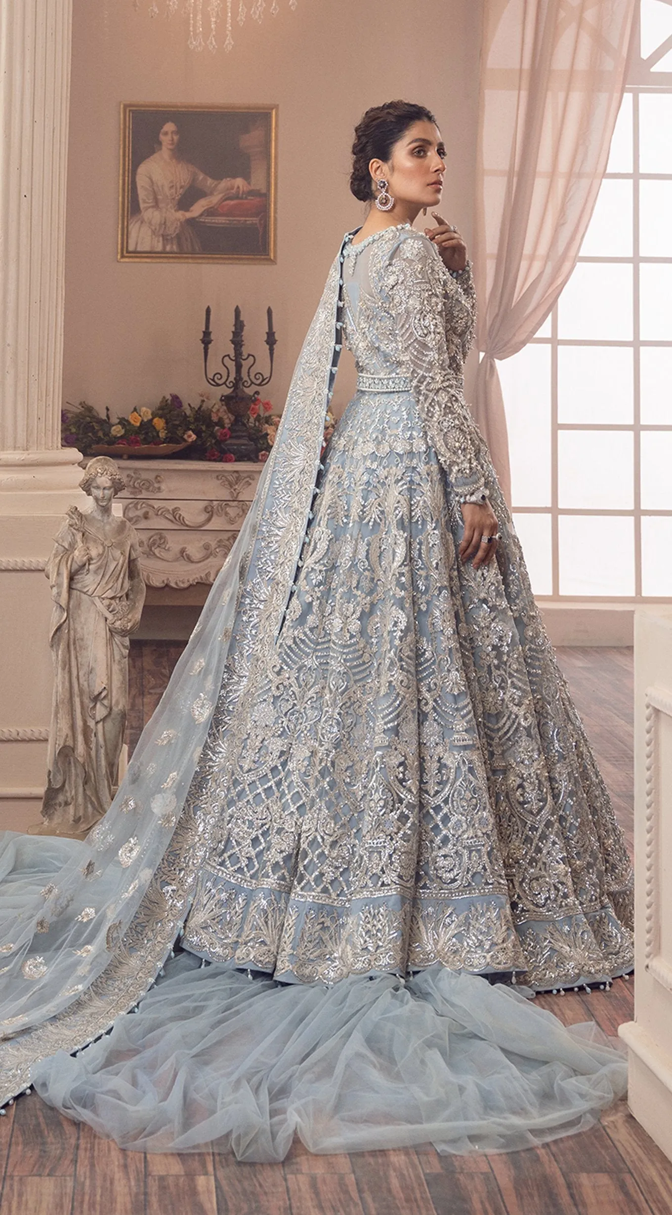 Ice Blue Lehenga Bridal Dress in Gown Style #BN1066