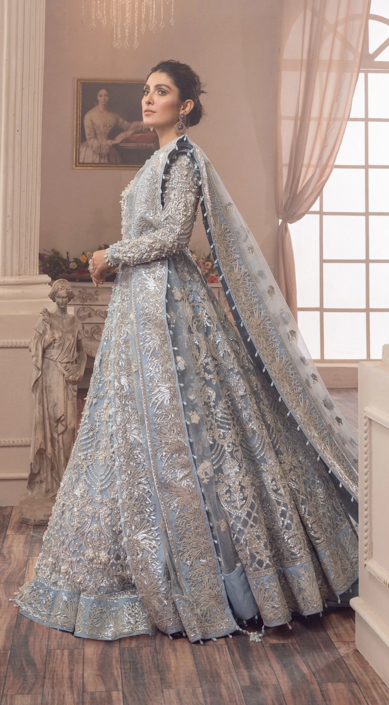 Ice Blue Lehenga Bridal Dress in Gown Style #BN1066