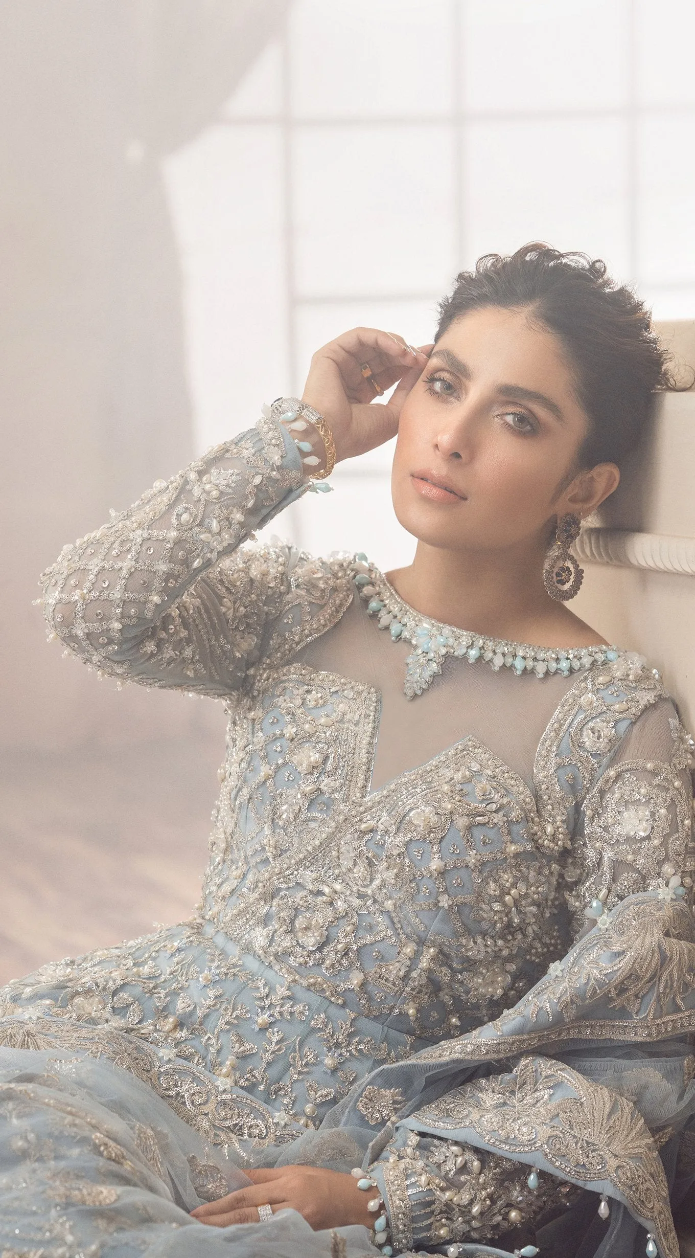 Ice Blue Lehenga Bridal Dress in Gown Style #BN1066