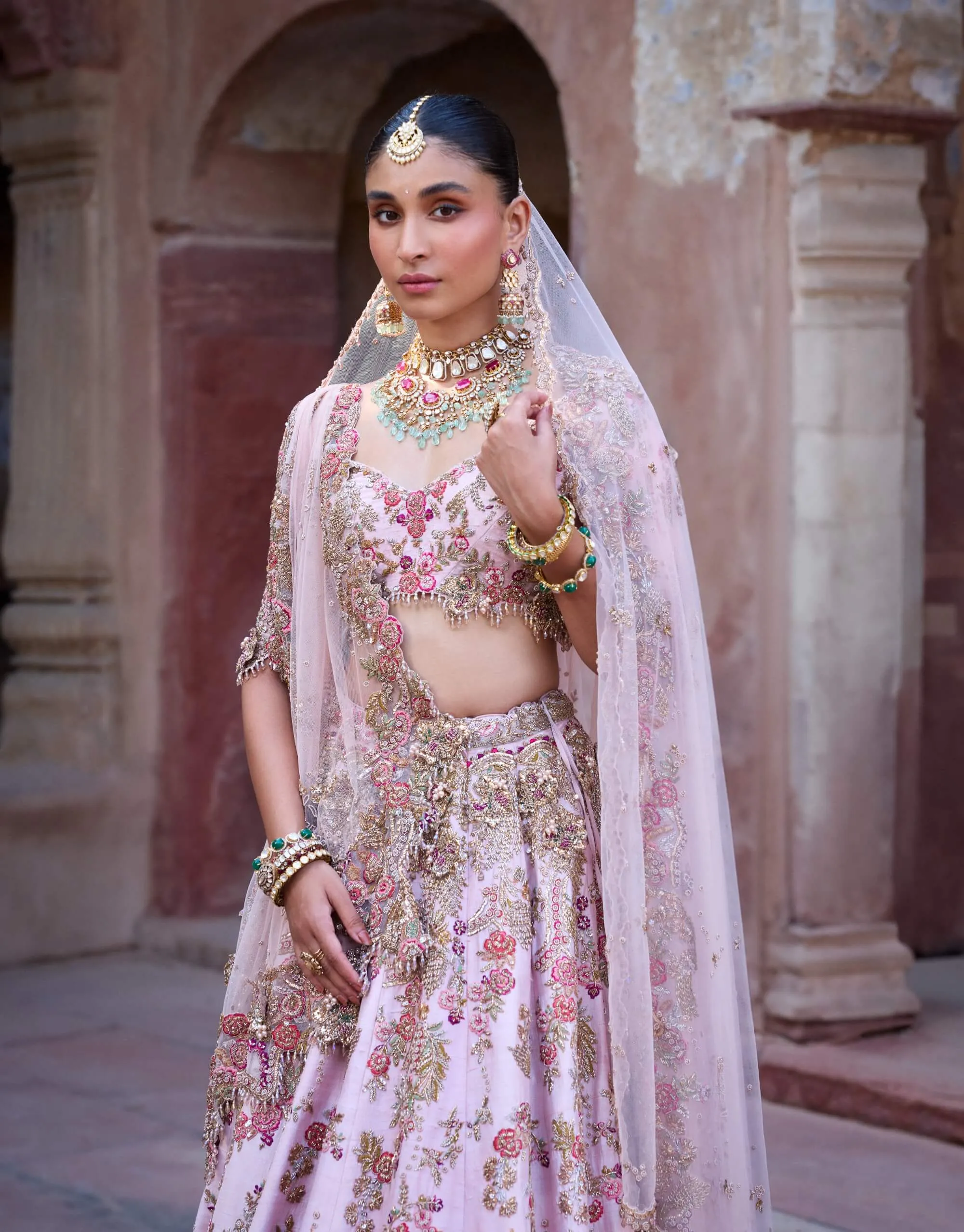 Ivati pastel pink bridal lehenga set