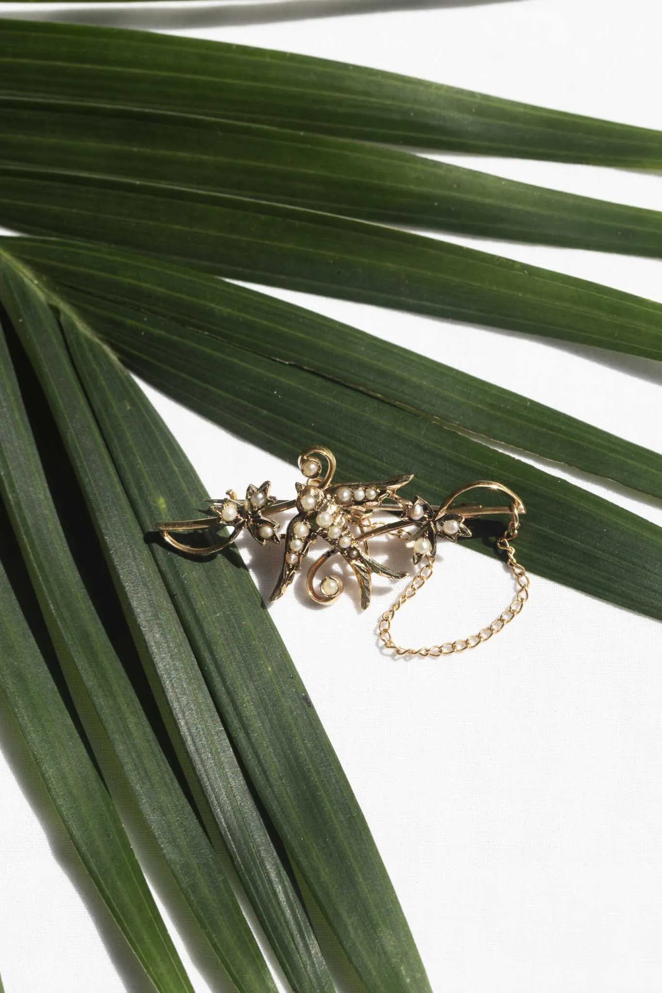 Juliet Victorian Swallow Seed Pearl Brooch 15ct Gold 9ct Chain