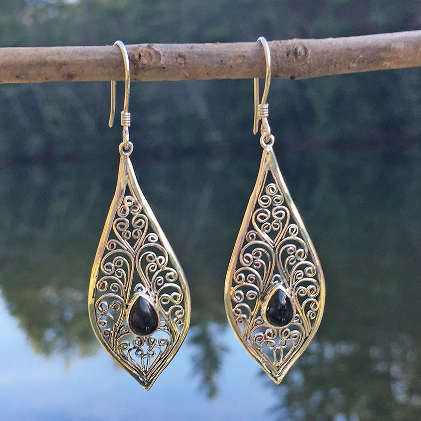Kerawang Onyx Earrings - Sterling Silver Indonesia