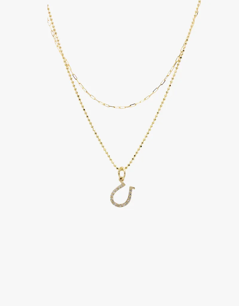 KJC Horseshoe with Diamonds Charm in Yellow Gold