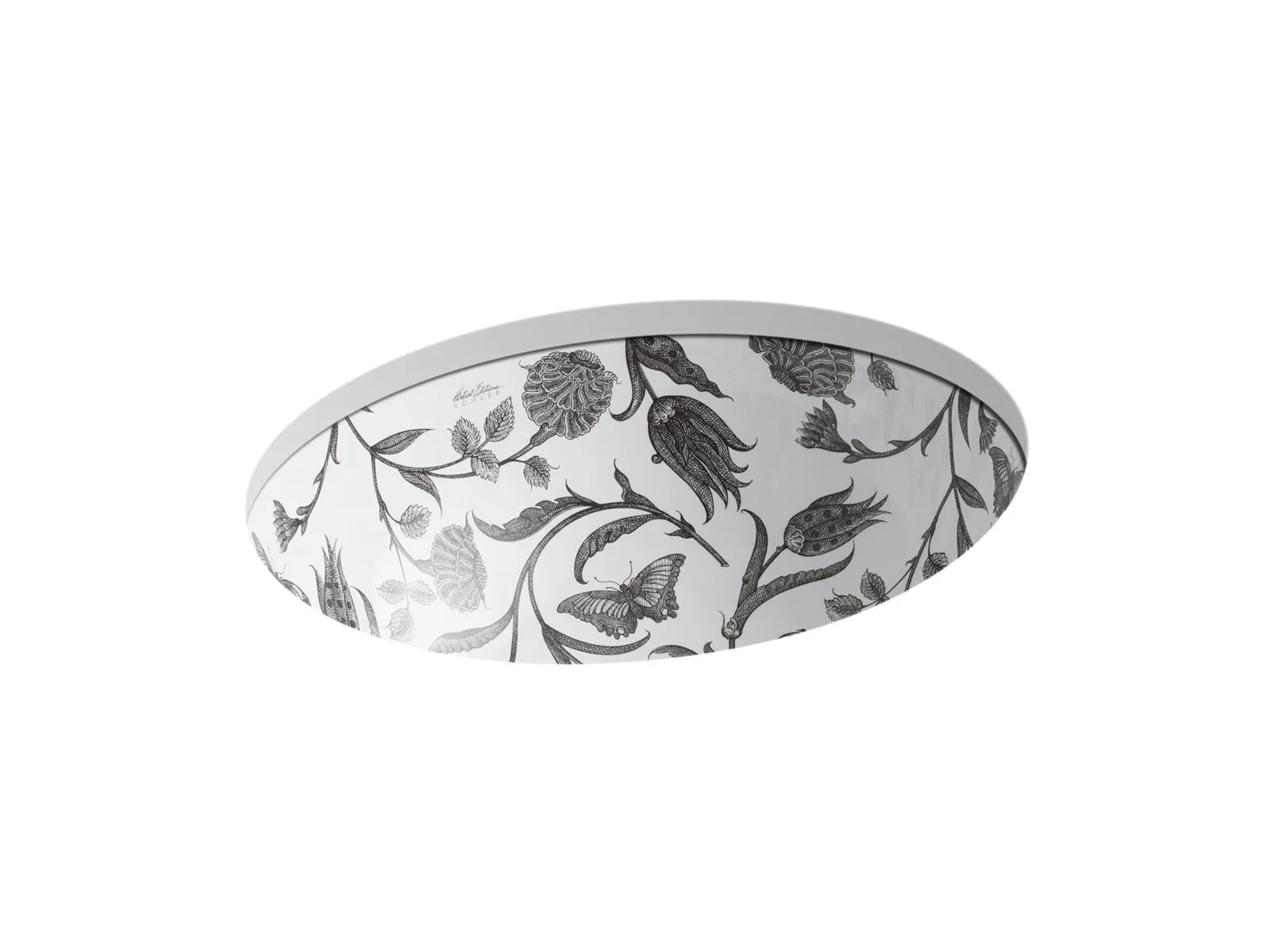 KOHLER K-14218-BT Botanical Study Caxton 19-1/4" oval undermount bathroom sink, no overflow