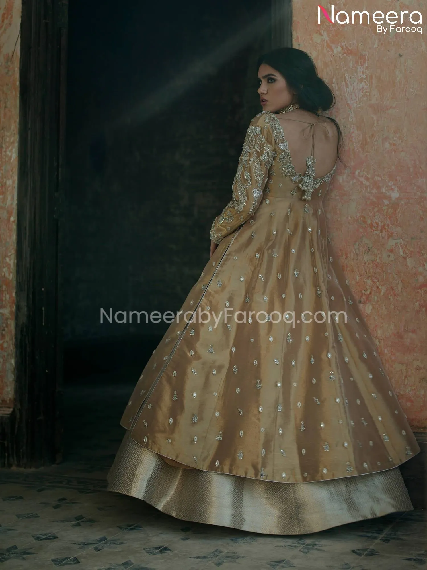 Latest Golden Kameez with Ivory Lehenga Online #BS198