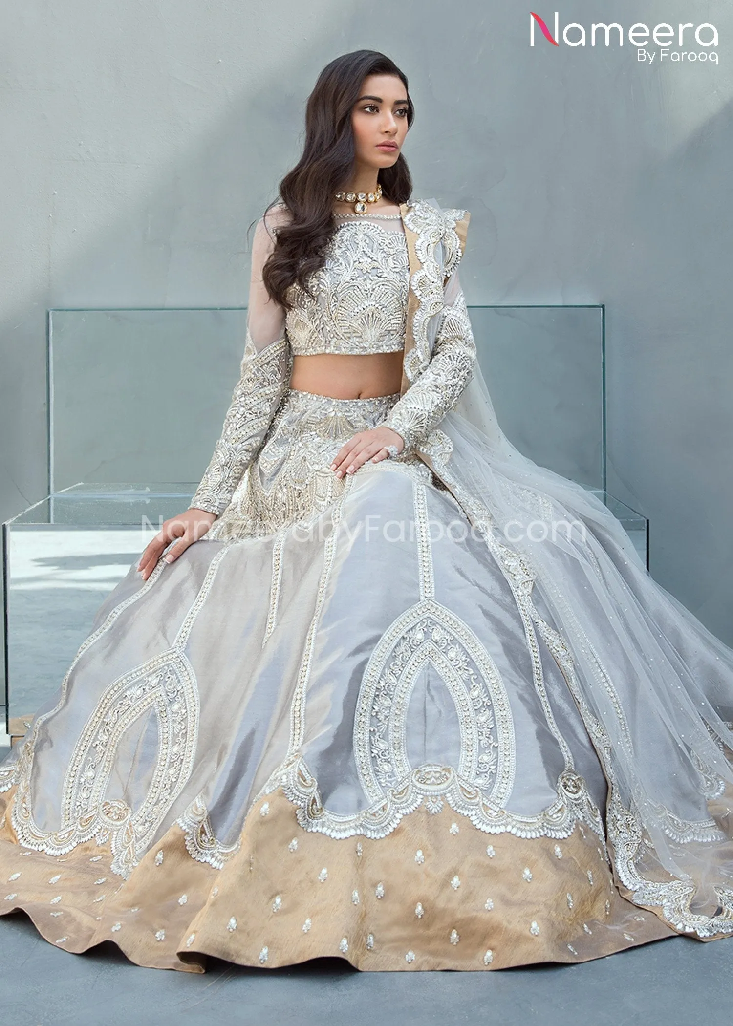 Latest Lehenga Choli Grey Pakistani Bridal Dress #BS103