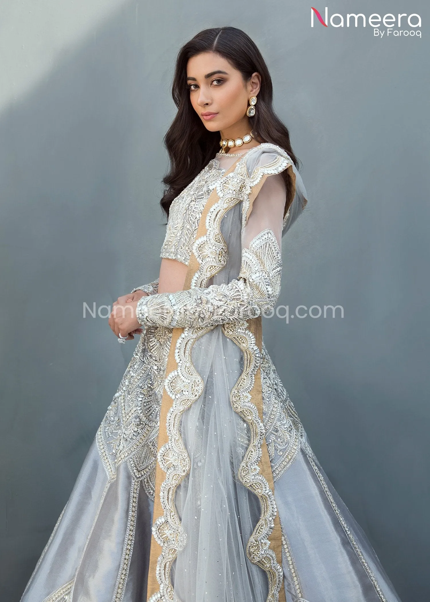 Latest Lehenga Choli Grey Pakistani Bridal Dress #BS103