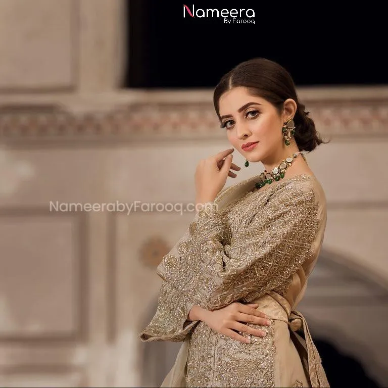 Latest Pakistani Sharara Dress for Bride in Gold #BS89