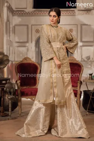 Latest Pakistani Sharara Dress for Bride in Gold #BS89
