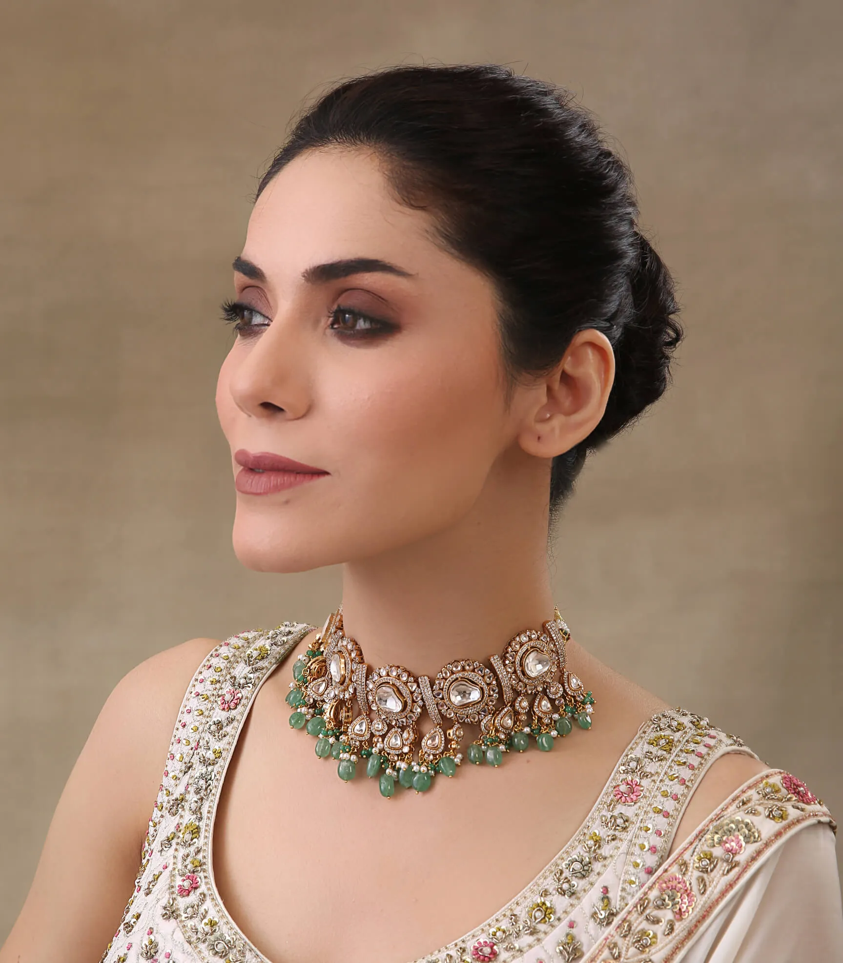 Lavanya antique green polki necklace set
