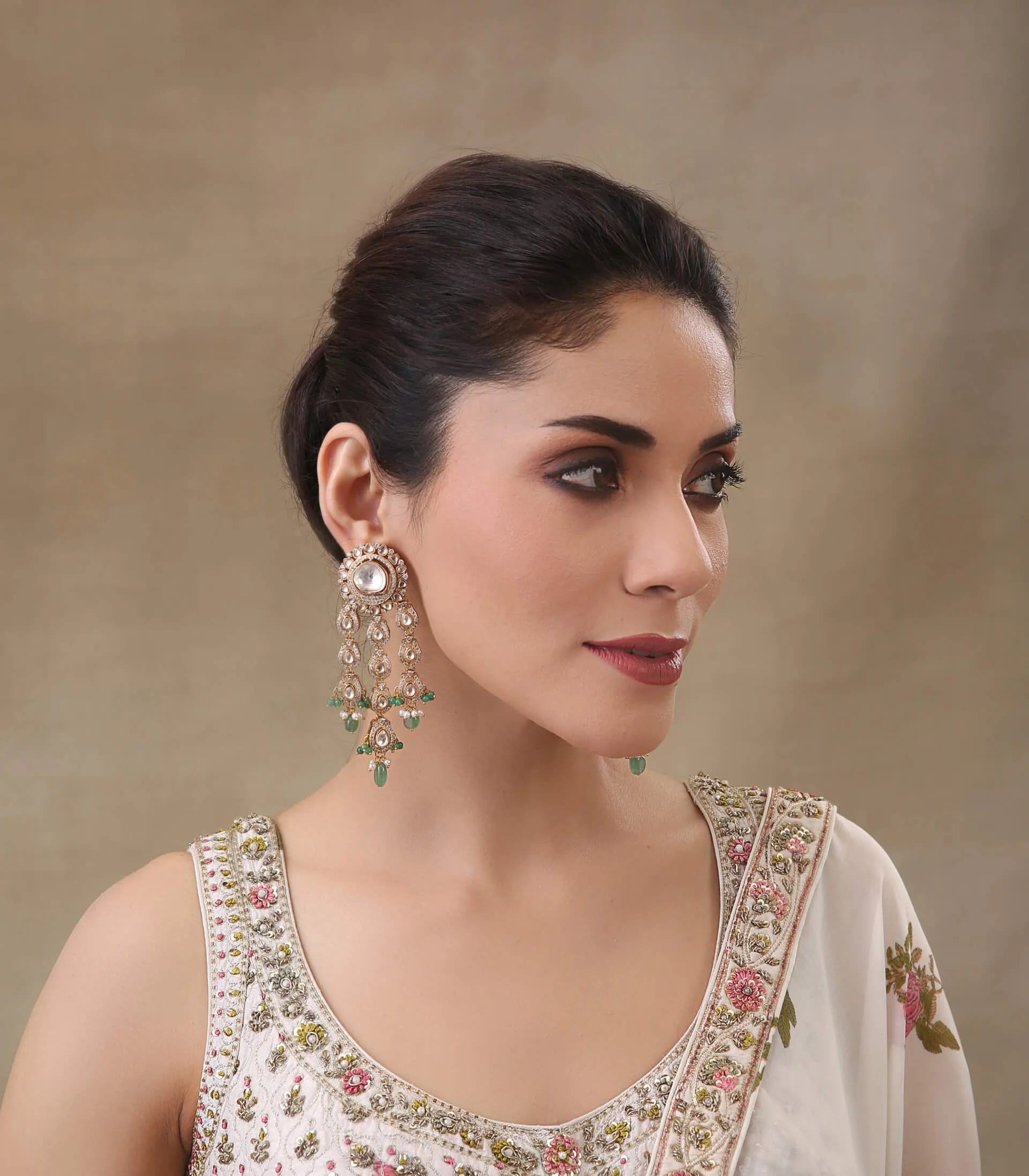 Lavanya antique green polki necklace set