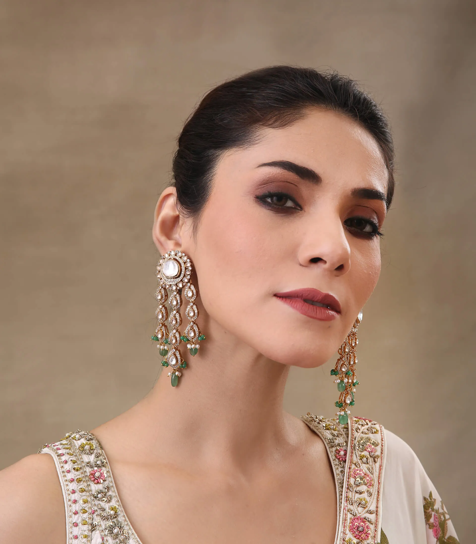 Lavanya antique green polki necklace set