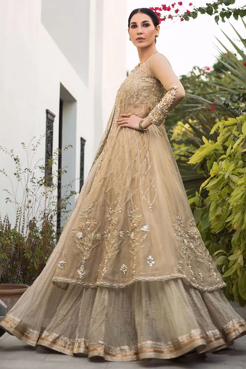 Lehenga & Front Open Gown Pakistani Nikkah Dress #BS780