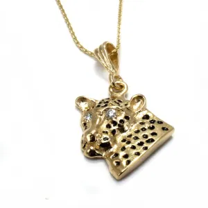 Leopard Head Necklace Facing Sideways with Diamond Eyes 14kt Gold