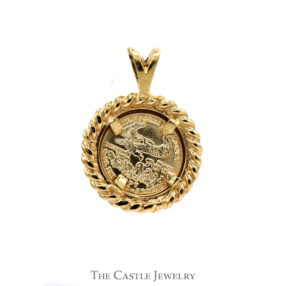 Liberty Replica Coin Pendant with Rope Bezel in 10k Yellow Gold
