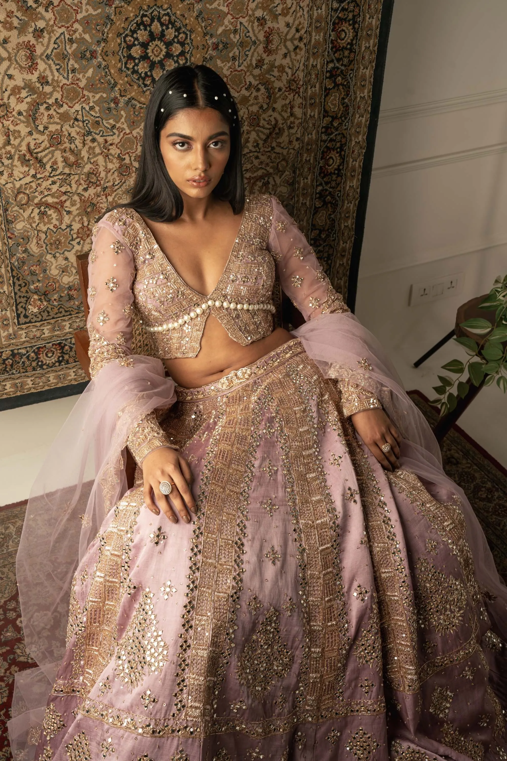 Lilac embroidered lehenga set