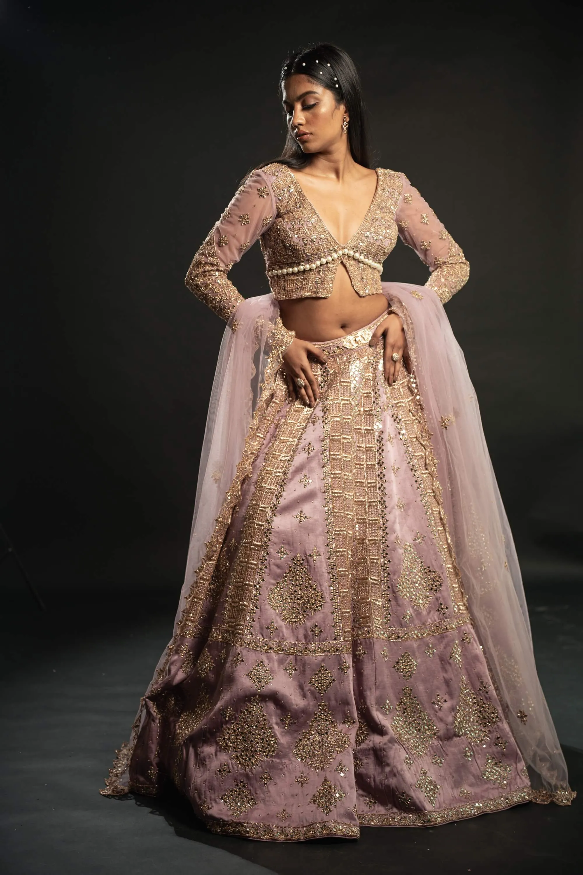 Lilac embroidered lehenga set