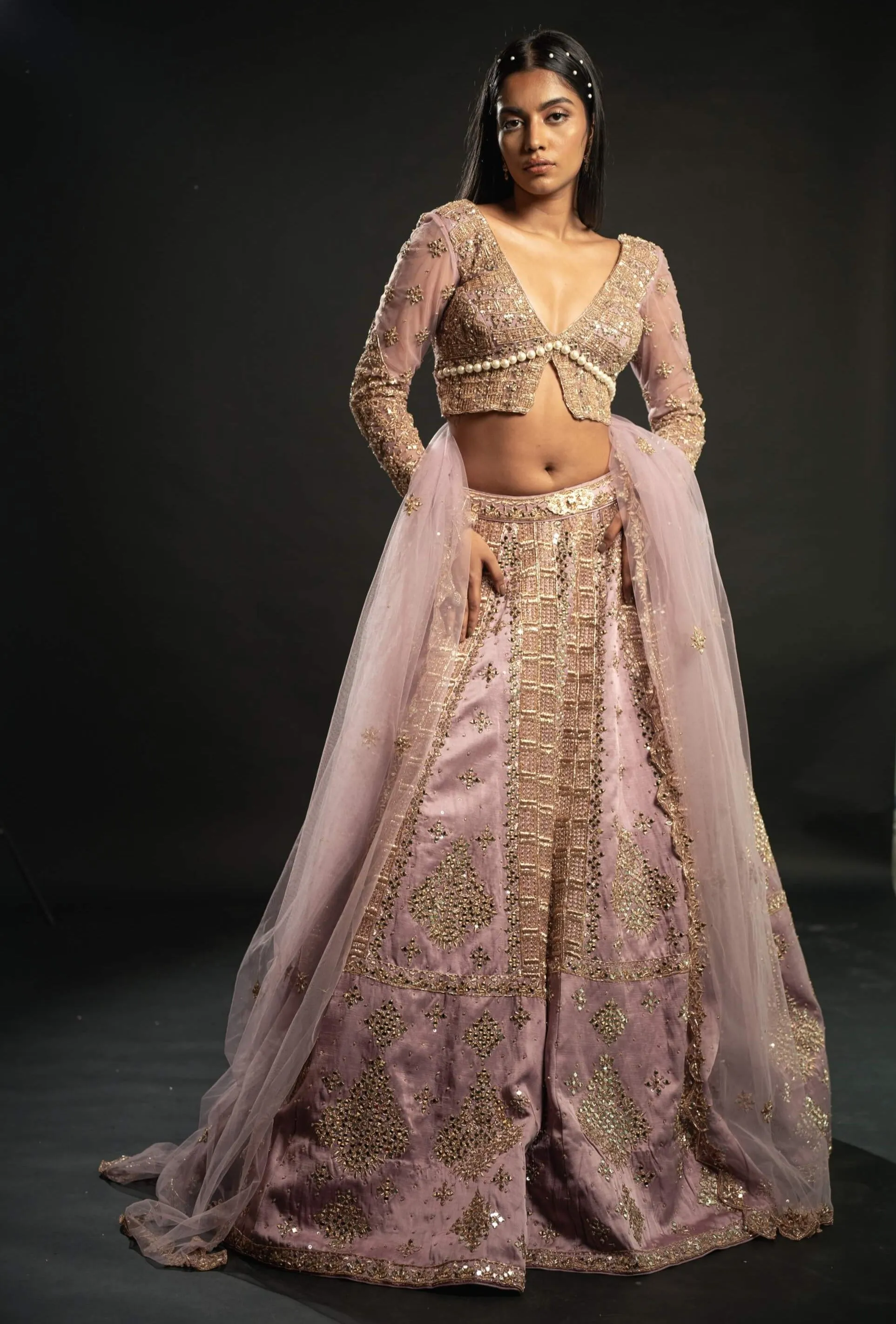 Lilac embroidered lehenga set