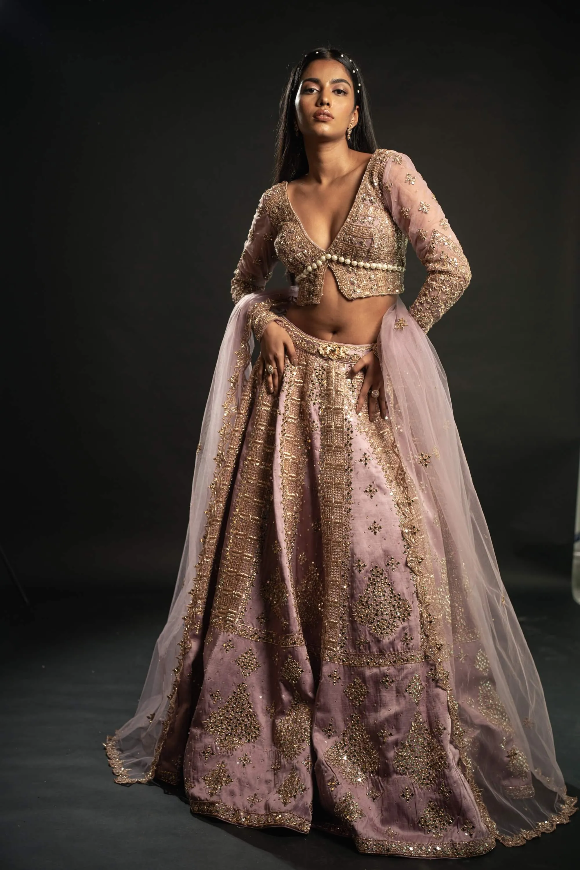 Lilac embroidered lehenga set